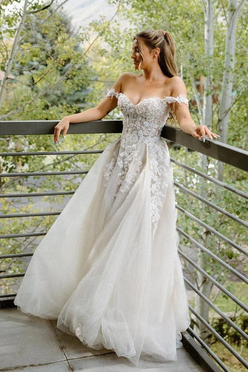 off the shoulder a line wedding dress